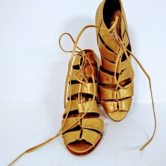 Via Spiga gold chunky tie up heels! - Picture 6 of 8